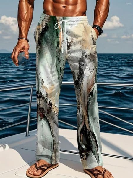 Men's Pants 2026 Fashionable Cool Landscape Ink Painting Style Loose Outdoor Street Leisure Sports 3D Printing Vitality