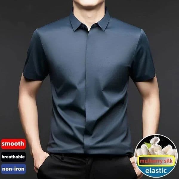 High end Mulberry Silk Dress Shirts Business Men Wrinkle Resistant Button Invisible Elastic Tops ious Male Quality Clothing 260429