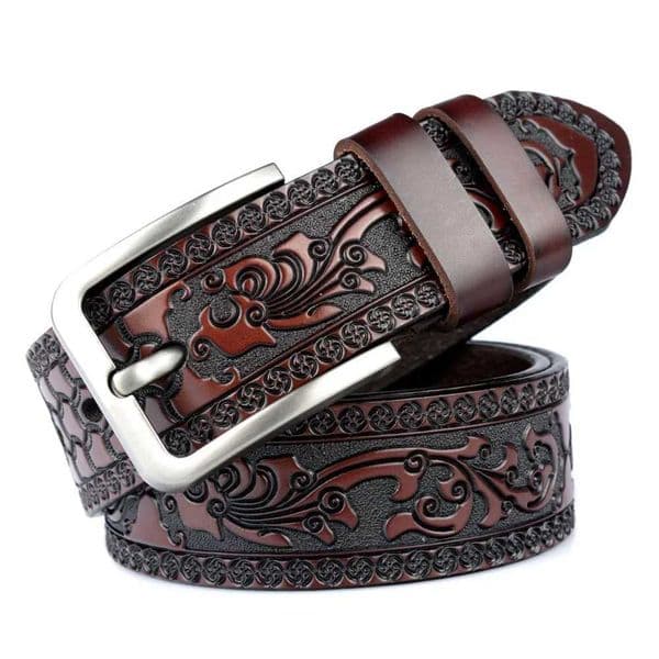 Mens carve pattern Genuine Leather Belt pin buckle waistband Pure Cowhide Jeans Vintage Punk Luxury Fashion High-grade belt L260430