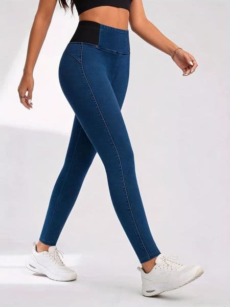 Women's Leggings Imitation Denim High Waist Hip Lifting Yoga Pants Fashionable Sexy Casual Solid Color Elastic Soft