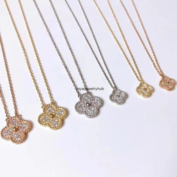 Van cleeff Jewelry 925 Sterling Silver 18K Rose Gold Plated Lucky Clover Full Diamond Necklace for Women Mini Light Luxury Niche Collarbone Chain