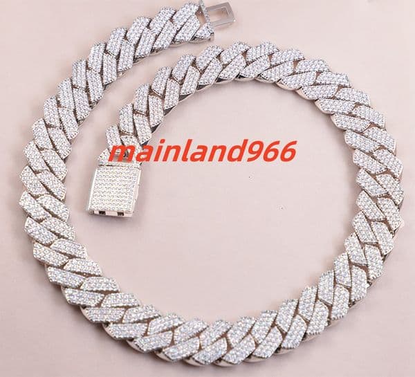 High Quality Best Detail Hip Hop Jewelry 925 Silver Cuban Chain 15mm Full Size 3row Moissnaite Diamond Necklace Link Chain