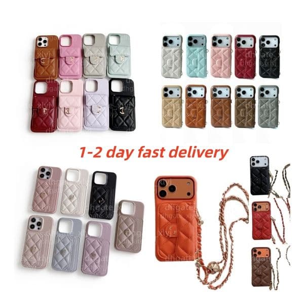 For iPhone 17 Pro Max 16 Pro Max Case Crossbody Phone Case Designer iPhone 15 ProMax 14 13 12 11 15 Plus 16 Plus Phonecase Card Holder Bag Leather Wallet with box