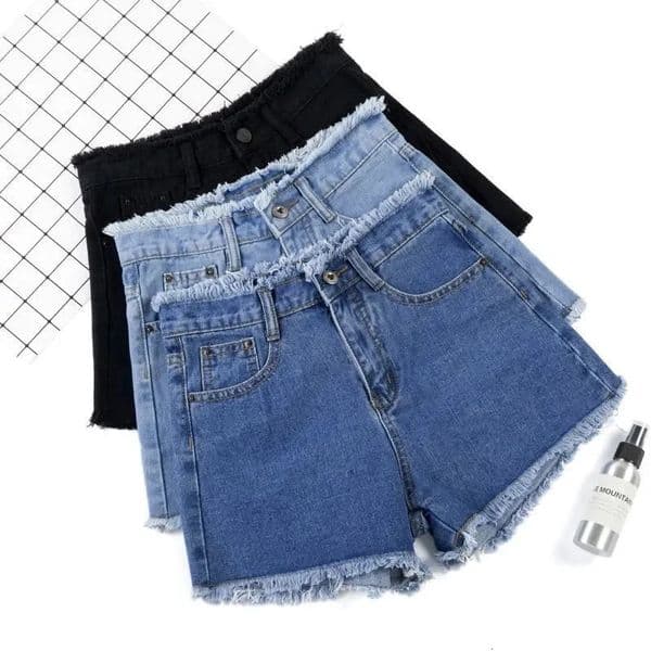 Summer Woman High Haist Jeans Shorts Fashion Rough-edges Denim Short Pants Schoolgirl Casual Pants Blue Black White Jeans 260429