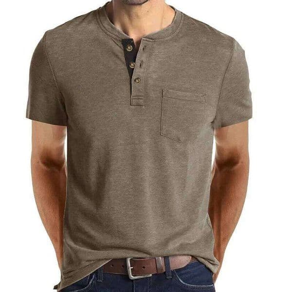 Summer Quality Men's T-Shirt Henley Collar Design Slim Soild T-Shirts Male Tops Tees Short Sleeve T Shirt for Men 26W0430