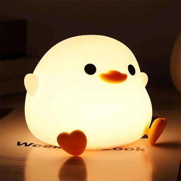 DoDo Night Light, Cute Duck Lamp, Rechargeable Dimmable Nightlight, Silicone LED Bedside Lamp Nursery Touch-Sensitive 26W0429