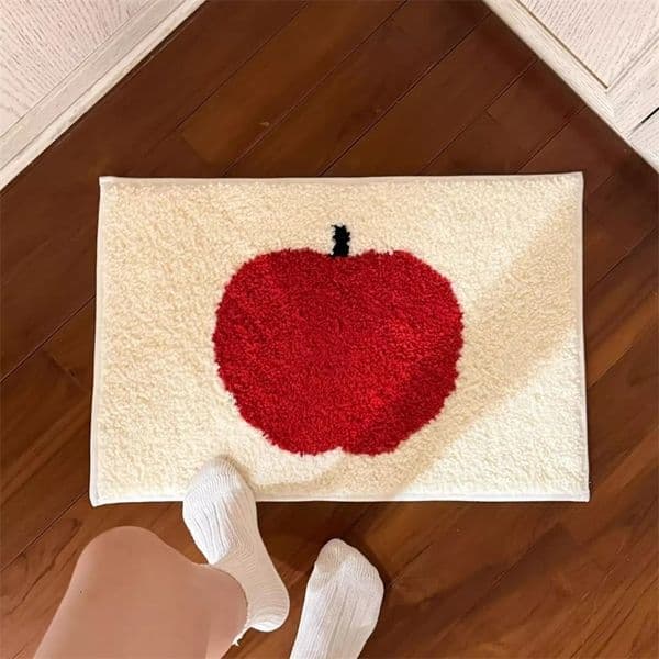 VIKAMA Cream-Coloured Apple-Patterned Bathroom Mat Soft Plush Non-Slip Doormat Living Room Bedroom Rug Home Decor 260429