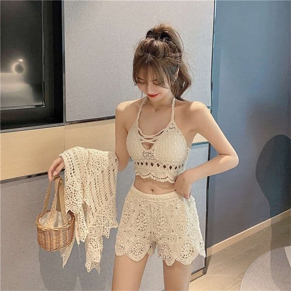 Designer's popular lace embroidery knitted hollow out loose fitting riot proof safety shorts suitable for women to wear outdoors