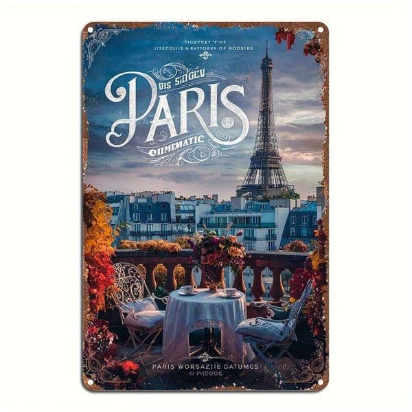 Room Vintage Paris Cinematic Metal Tin Sign Durable Wall Art Plaque for Bedroom, Kitchen, Dining Room, Bar Decor - Eas 26H0429