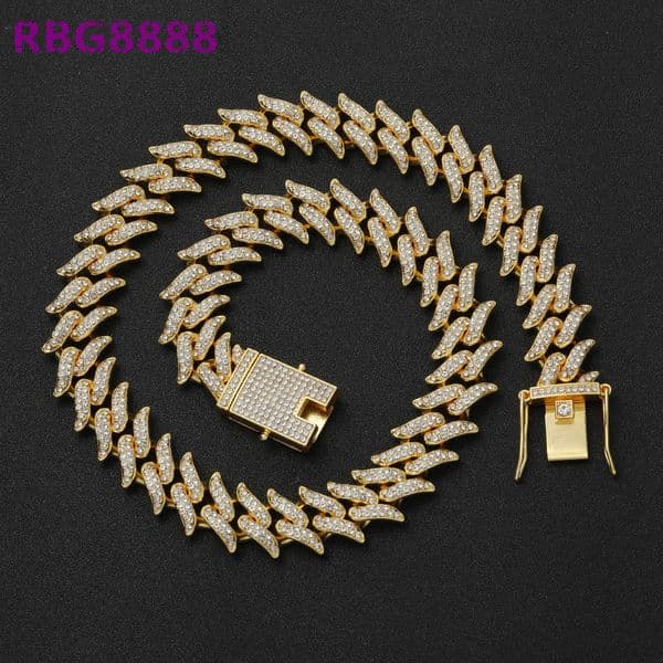 New 16mm necklace with small spikes Cuban chain alloy with two rows of diamonds hip-hop style mens bling bracelet