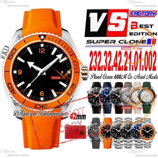 Ocean 600m 43.5mm A8500 Automatic Mens Watch VSF Orange Ceramics Bezel Black Dial Rubber Strap CHS Puretimewatches Reloj Hombre 232.32.42.21.01.002 Super