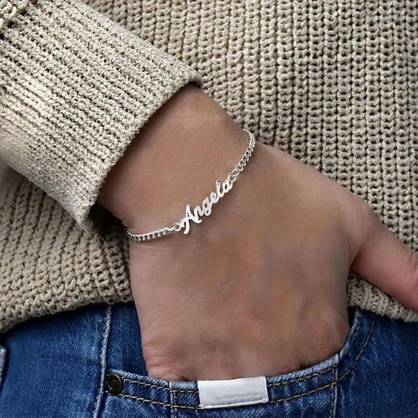 Charm Bracelets Custom Cuban Chain Hip Hop Name Bracelet Personalized Stainless Steel Women's Mother's Day Gift Bridal Wedding Jewelry