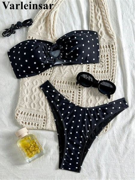 XS - L Polka Dot Bandeau Brazilian Bikini Women Swimwear Female Swimsuit Two-pieces Bikini set Bather Bathing Suit Swim V7711 260428