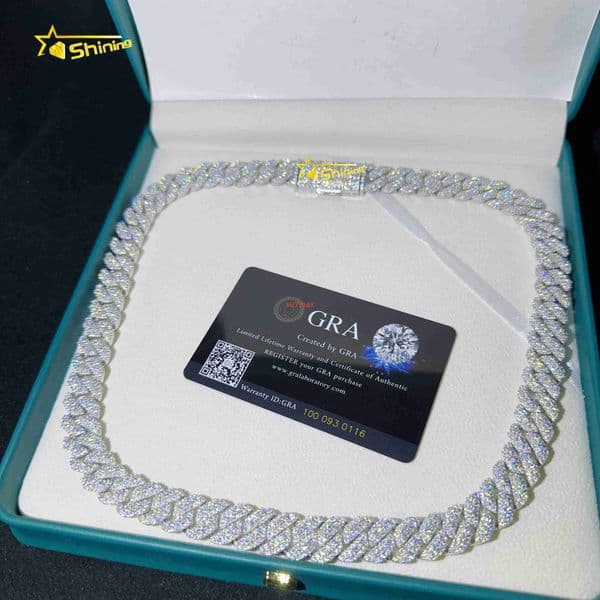 Pass Tester VVS Moissanite Lab Diamond Silver 925 Necklace Chain Hip Hop Iced Out Jewelry 10mm Miami Cuban Link Bracelet Chain