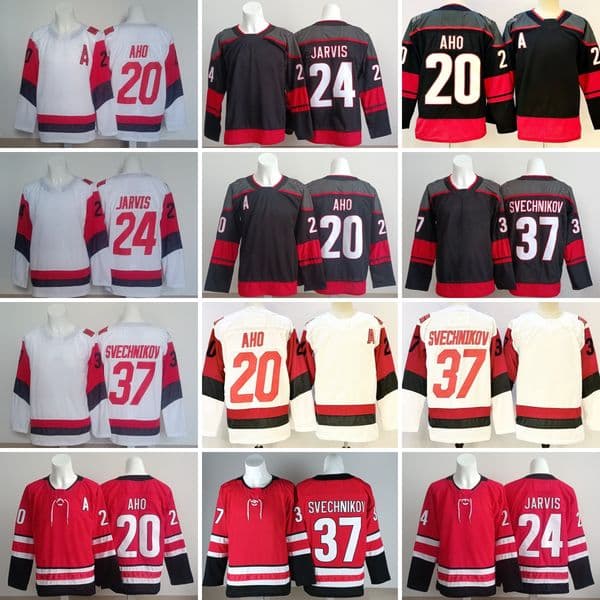 2026 New Hockey 20 Sebastian Aho Jersey Embroidery 24 Seth Jarvis 37 Andrei Svechnikov Jerseys Red Black White Ice Hockey Sport Wear