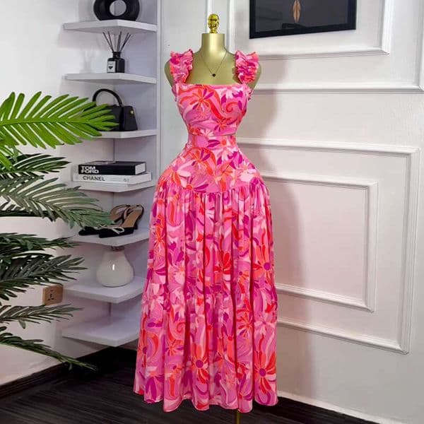 European And American Women S Clothing Summer New skirt Style Printed Short Tank Top High Waisted Flared Skirt Fashion Casual Set Luxury