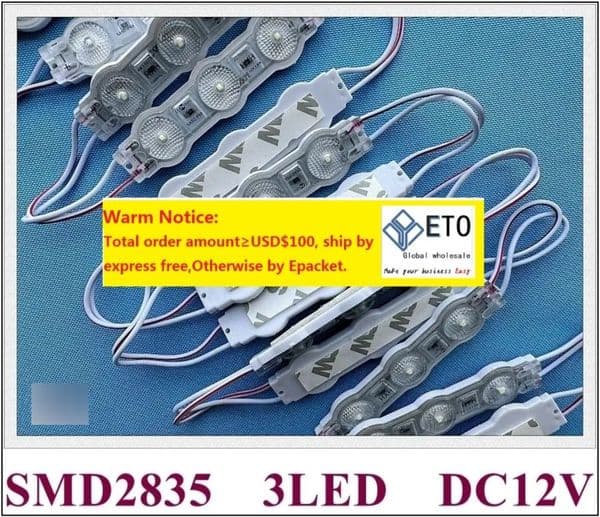 LED Module Light For Sign Letter DC12V 82mm*20mm*7mm SMD 2835 3 LED 2W 180lm IP67 Waterproof Diffuse Reflection Lens Ultrasonic tax Duty Free HJ
