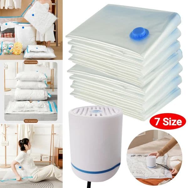 7 Sizes Reusable Vacuum Bags with Electric Pump Vacuum Compression Sealer Bag Mini Vacuum Sealer Machine for Clothes Organizer 260423