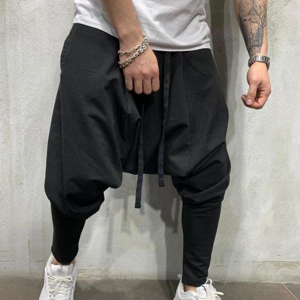Men's Pants Black Dropped Crotch Harem Streetwear Hip Hop Drawstring Casual Trousers Slim Fit Elastic Ankle Joggers