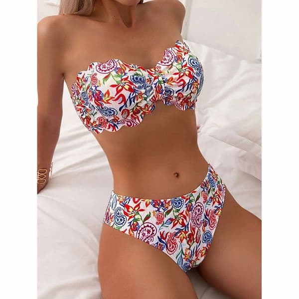 Sexy Flowers Printed Ruffled Frilled Bikini Women Swimwear Female Swimsuit Twopieces Bikini Set Bather Bathing Suit Swim 260402