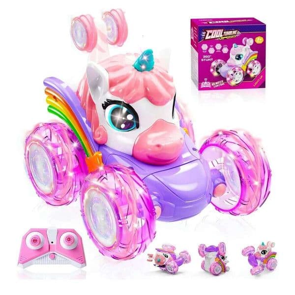 Unicorn Remote Control Car for Girls, 360 Rotating 4WD Stunt RC Cars with Cute Lights, Rechargeable Toys-Kid Birthday Gifts Y260131