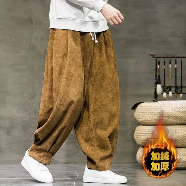 Winter Corduroy Pants Mens Fashion Solid Color Fleece Thickened Oversized Harem Sweatpants Womens Warm Casual 260126BJ