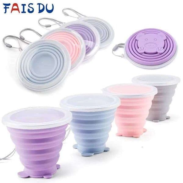 FAIS DU Silicone Folding Cup 200ml Food Grade Water Cups Portable Drinking Mug with Lids For Travel Camping Reusable Drinkware C260131