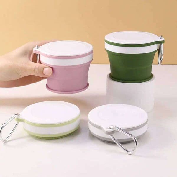 Portable Foldable Travel Mug with Carabiner Leak Proof Silicone Drinking Space Saving Reusable Retractable Camping Cup Water C260131