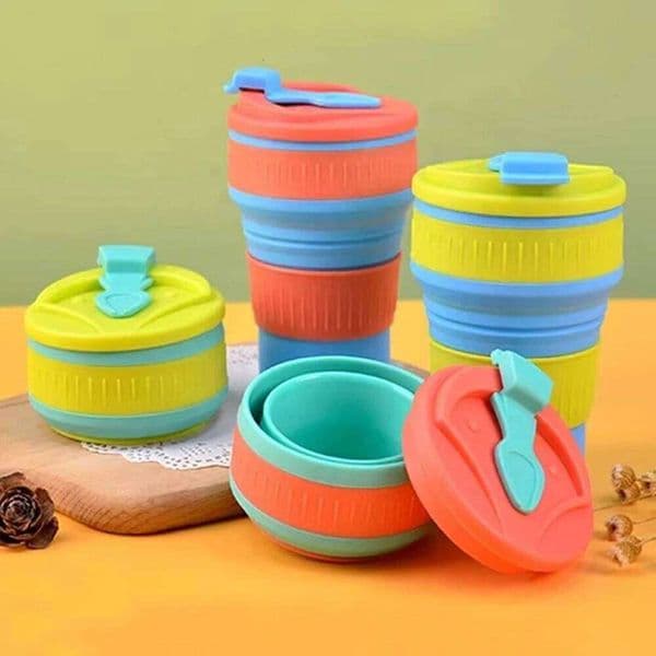 Portable High-Temperature Resistant BPA Free Leak-Proof Silicone Folding Travel Mug Push Button Lid for Outdoor Camping Hiking C260131