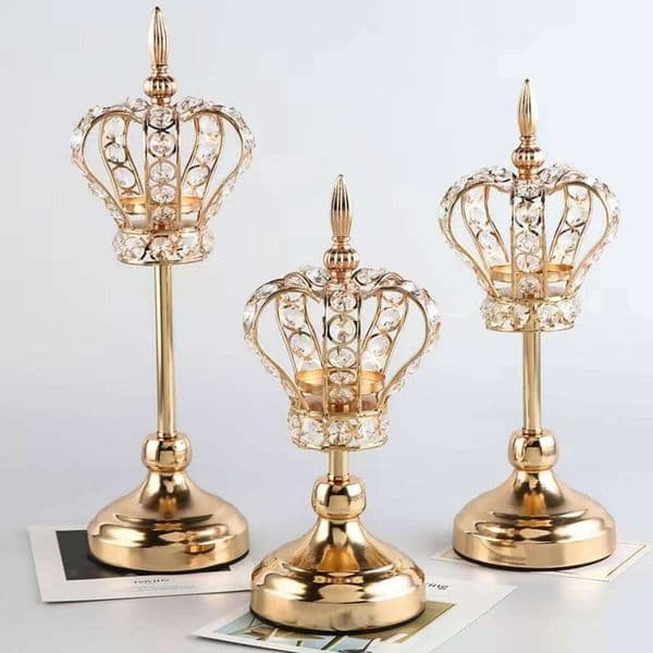 Golden Crystal Votive Holder Crown Shape Tealight Candle Holders, Vintage Candlestick for able Centerpiece Wedding Gift Y260131