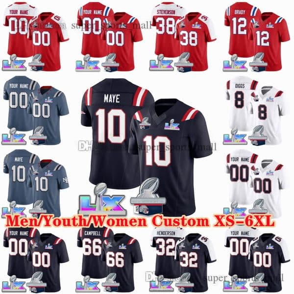 Custom NE 2025 AFC Champions Vapor Limited Jersey 10 Drake Maye 8 Stefon Diggs 12 Tom Brady 32 TreVeyon Henderson 38 Rhamondre Stevenson 0 Christian Gonzalez Campbell