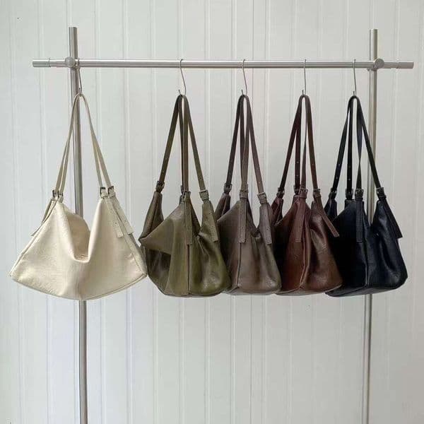 New Korean Style Lazy Tote For Women Vintage Simple Ins Soft Leather Underarm Bag JINXIANGGUO