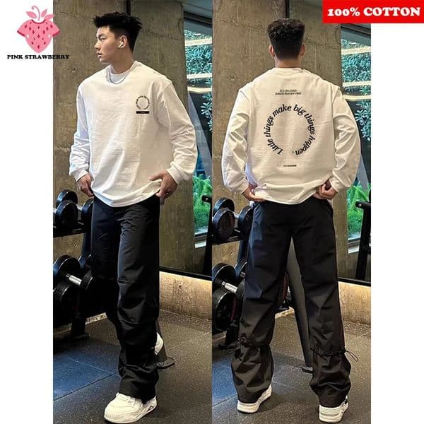 American Letter Print T-shirt Men Autumn 100 Cotton Long sleeve Loose Casual Gym Workout Shirt Y2k Top mens clothing 260118BJ