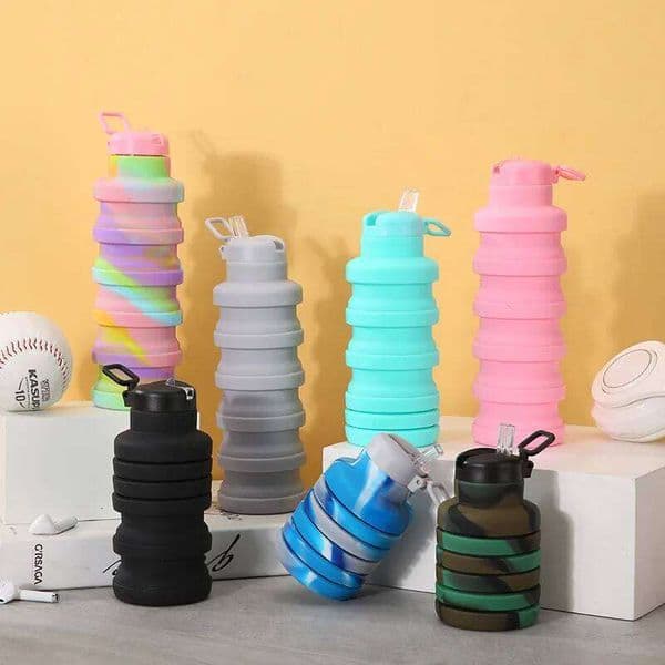 New Portable Silicone Water Bottle Retractable Outdoor Travel sports kettle 500ML Folding cup for household kitchen C260131