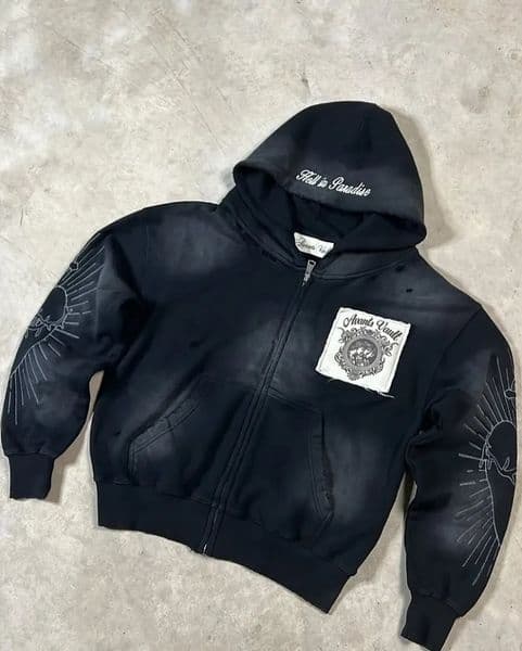 American Harajuku Fashion Pattern Embroidery Hooded Sweater Men Y2K Gothic Vintage Hip Hop Oversized Sports Hoodie Couple 260121BANJIA