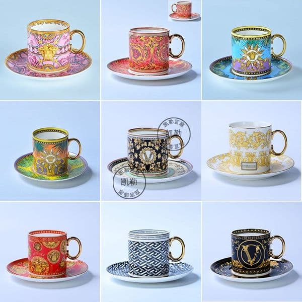 European-style Bone China Coffee Cup and Saucer Set - Afternoon Tea Coffee Cup with Gold Trim - Small Capacity Ceramic Teacup with Coffee Spoon