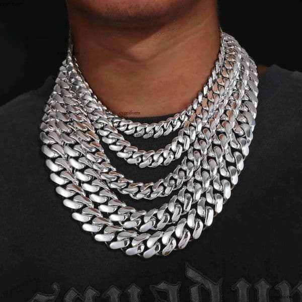 Hip Hop Jewelry 10mm-22mm Solid Sterling Sier Moissanite Dia Iced Out Buckle Miami Cuban Link Chain Necklace