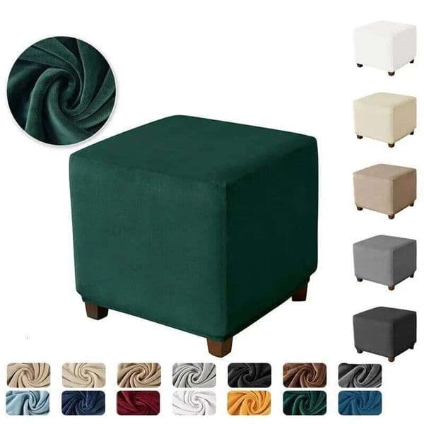 Velvet Square Ottoman Cover Soft Elastic Footrest Slipcovers for Living Room House Pouf Stool Covers Furniture Protector Case 26Y0202