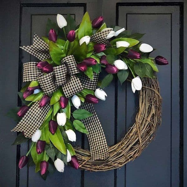 Spring Tulip Wreath, Door Hanging Decoration, Home Pendant, Festival Party Decoration Simulation Flower 26Y0201
