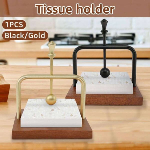 Wood Table with Weighted Metal Arm Modern Cocktail Napkin Holder for Home Kitchen Office Restaurant 26W0202