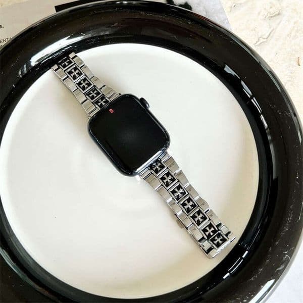 Black Diamond Cross Metal Band Bold Statement Bracelet Strap Compatible with Apple Watch Series 4-9 Ultra SE