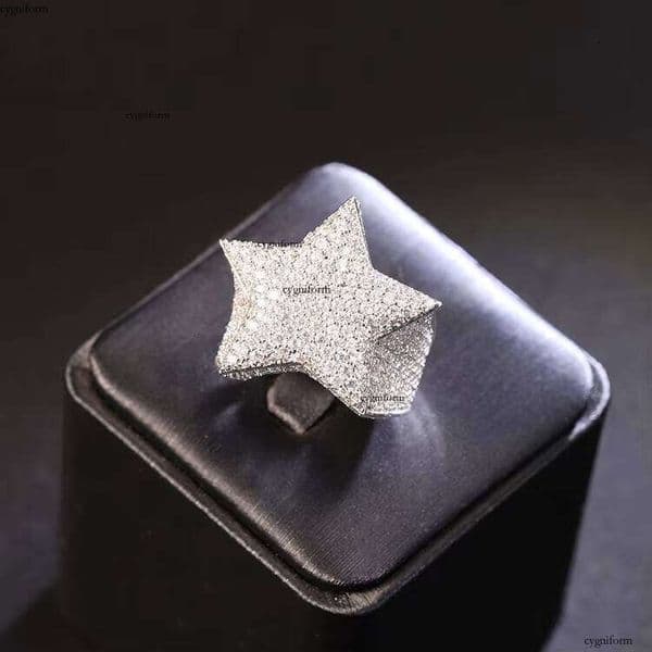 Yuying Hip-Hop Jewelry Star Pure Silver S Iced Moissanite Cuban Men's Ring