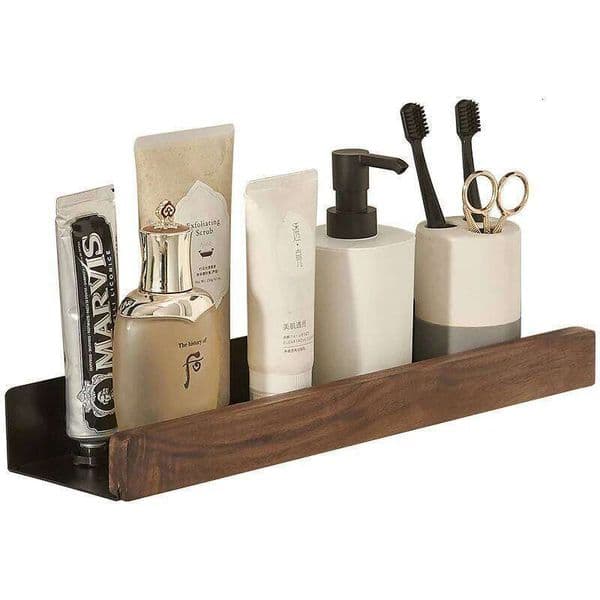 Walnut Rack Solid Wood Bathroom Sink Wall-mounted Punch-free Toilet Storage Shelf Organizer 26H0202