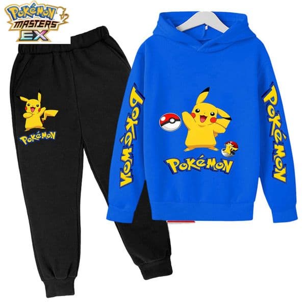 Pikachu Autumn Winter Sweatshirt for Children New Boys Girls Pokmon Long Sleeve Kids Clothing Top and Pants Two-Piece Set L260130