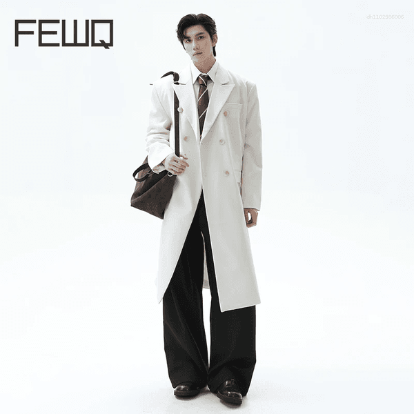 Men's Trench Coats FEWQ British Style Trenchcoats Lapel Solid Color Overknee Double Breasted Loose Male Overcoats Autumn 2026 24K6048