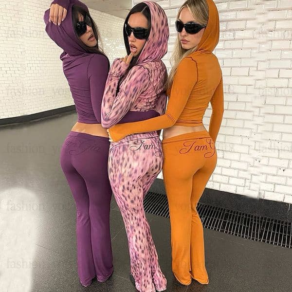 I Am Gia Sets Yoga Tracksuits Imagia 2 Piece Set Sports Workout Hoodie Jacket Flared Pants Zip Up Long Sleeve Tops Shaping Waist Fitness Clothing