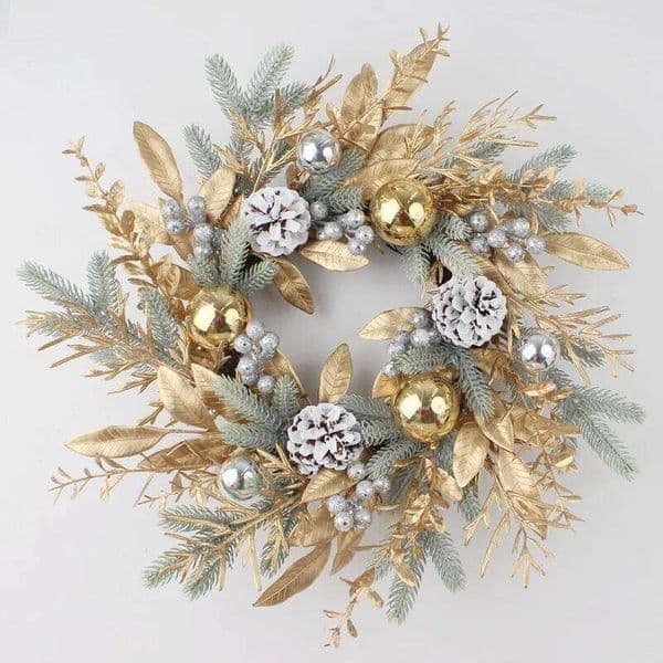 Wreath For Front Door Artificial Golden Flower Garland Pinecone Rattan Set Hanging Outdoor Christmas Decoration 2024 26Y0202