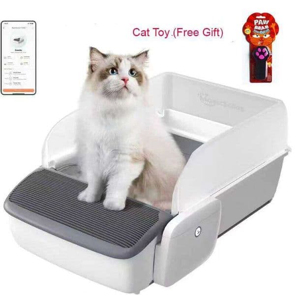 Automatic Intelligent Litter Box Self-cleaning Cat Sandbox Scooping Open Semi-enclosed Cats Toilet with Free Pet Steam Brush 26W0202