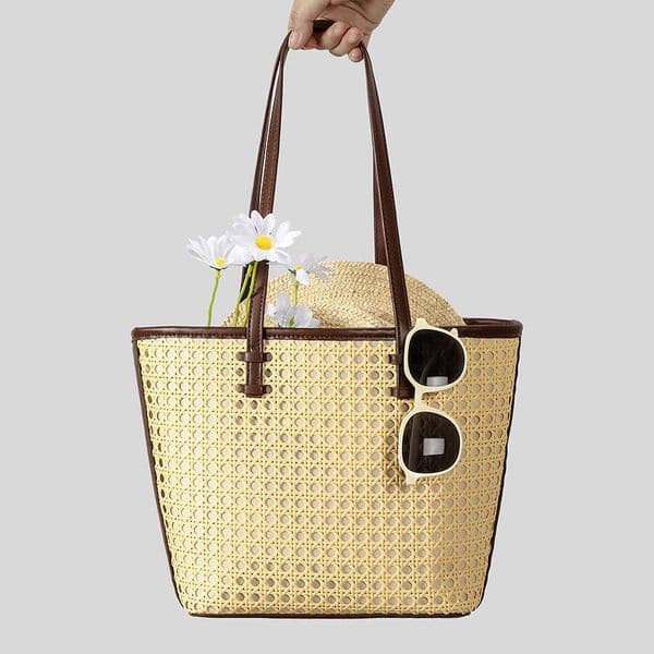 Large Capacity Hollow Rattan Tote New Women's Beach Straw Vacation Shoulder Basket Bag JINXIANGGUO