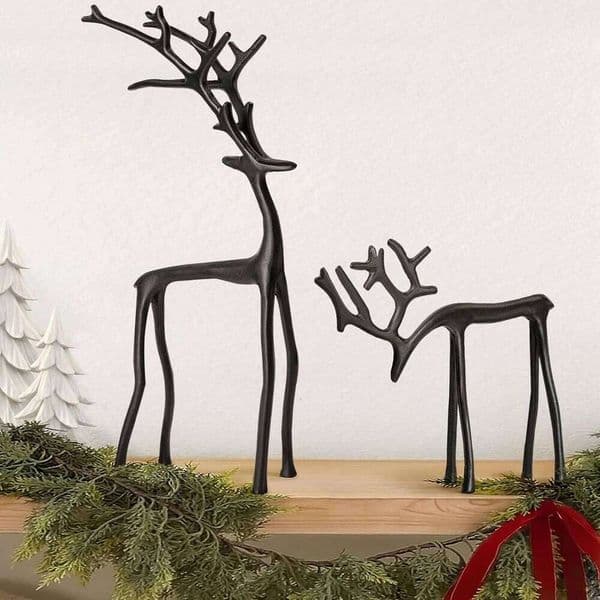 Thin Shaped Metal Reindeer Decor Black Christmas Deer Statues Decorations for Desktop Home Garden 26L0202